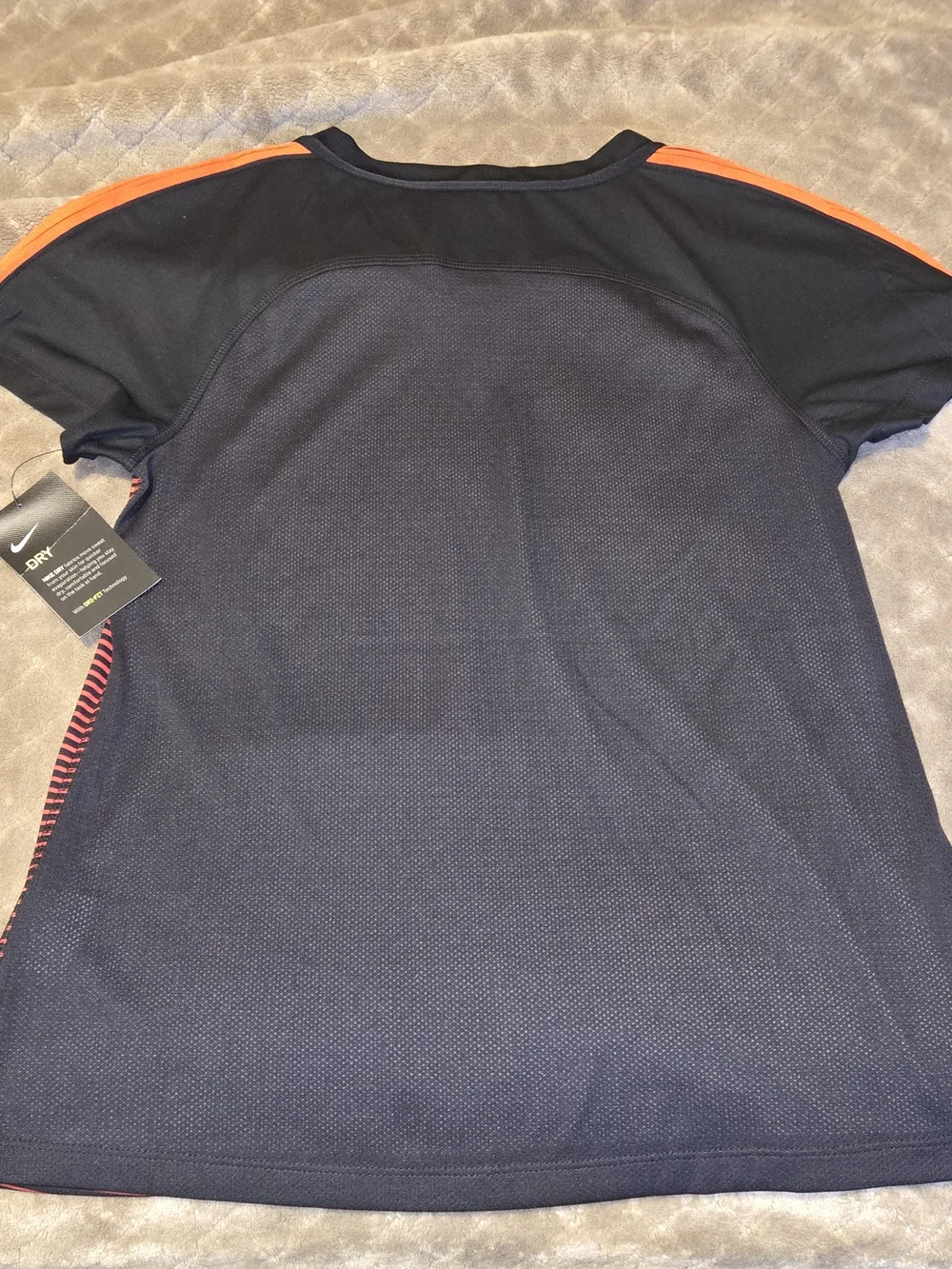 Nike Women's Black and Orange Striped Dri-FIT Jersey